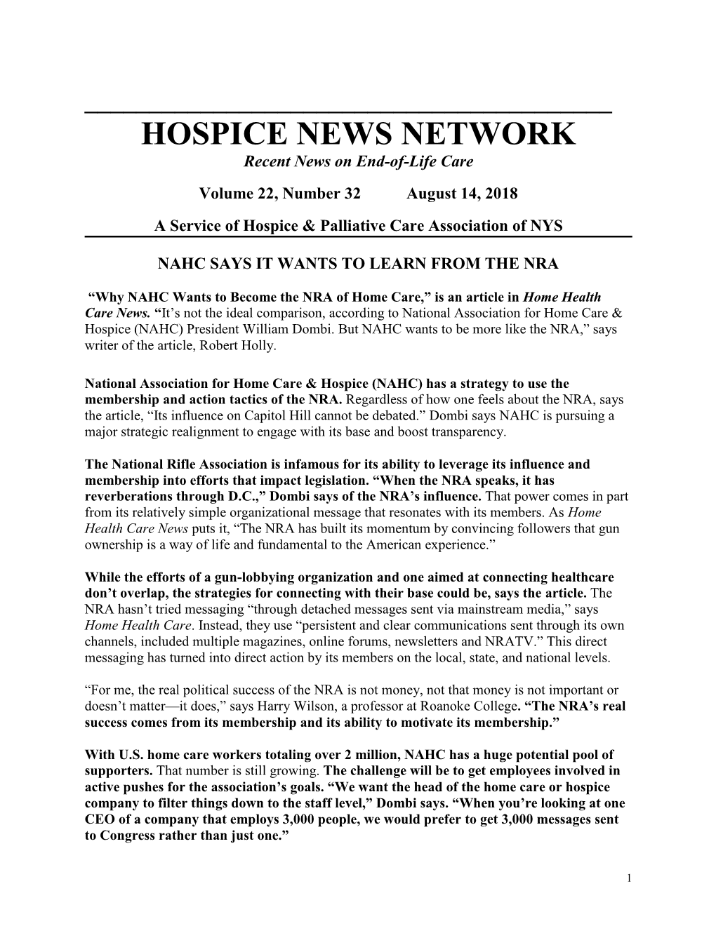 HOSPICE NEWS NETWORK Recent News on End-Of-Life Care