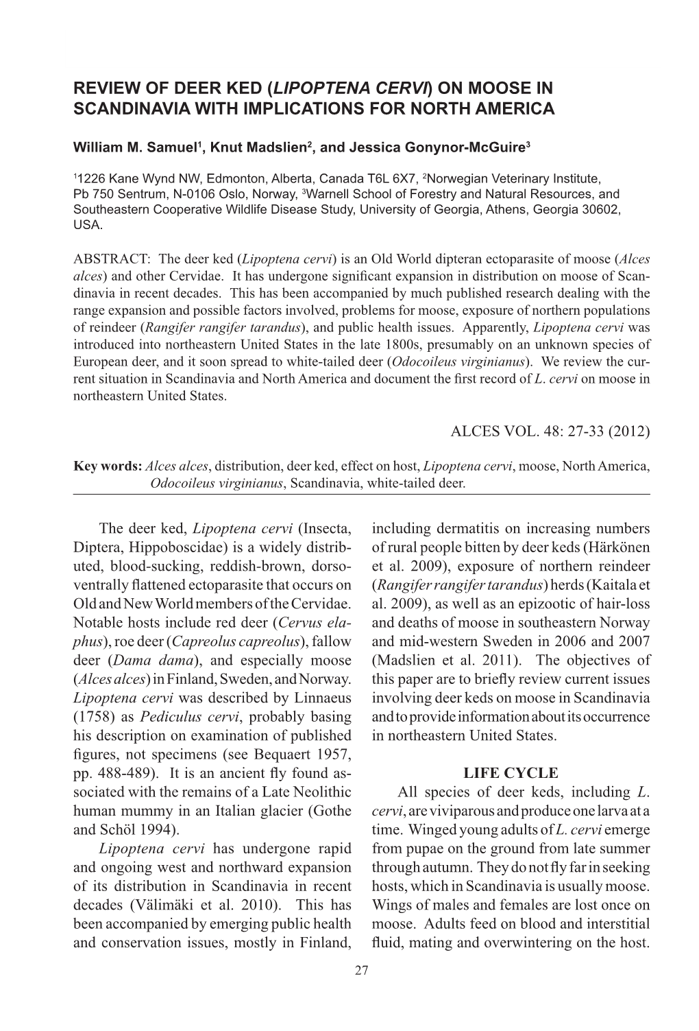 Lipoptena Cervi) on Moose in Scandinavia with Implications for North America