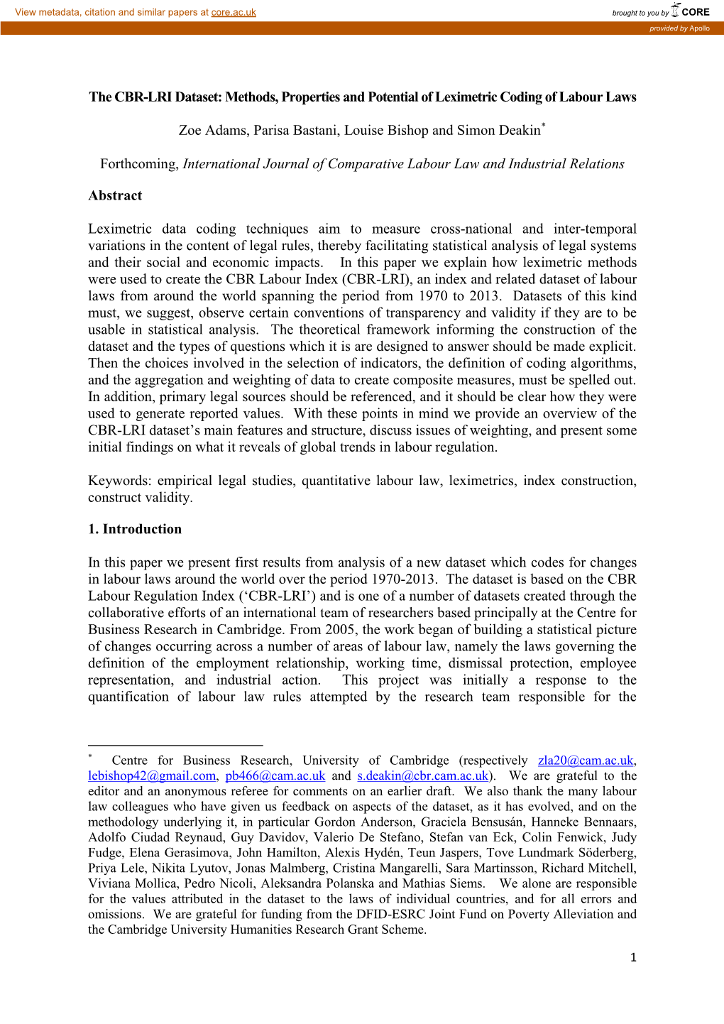 The CBR-LRI Dataset: Methods, Properties and Potential of Leximetric Coding of Labour Laws