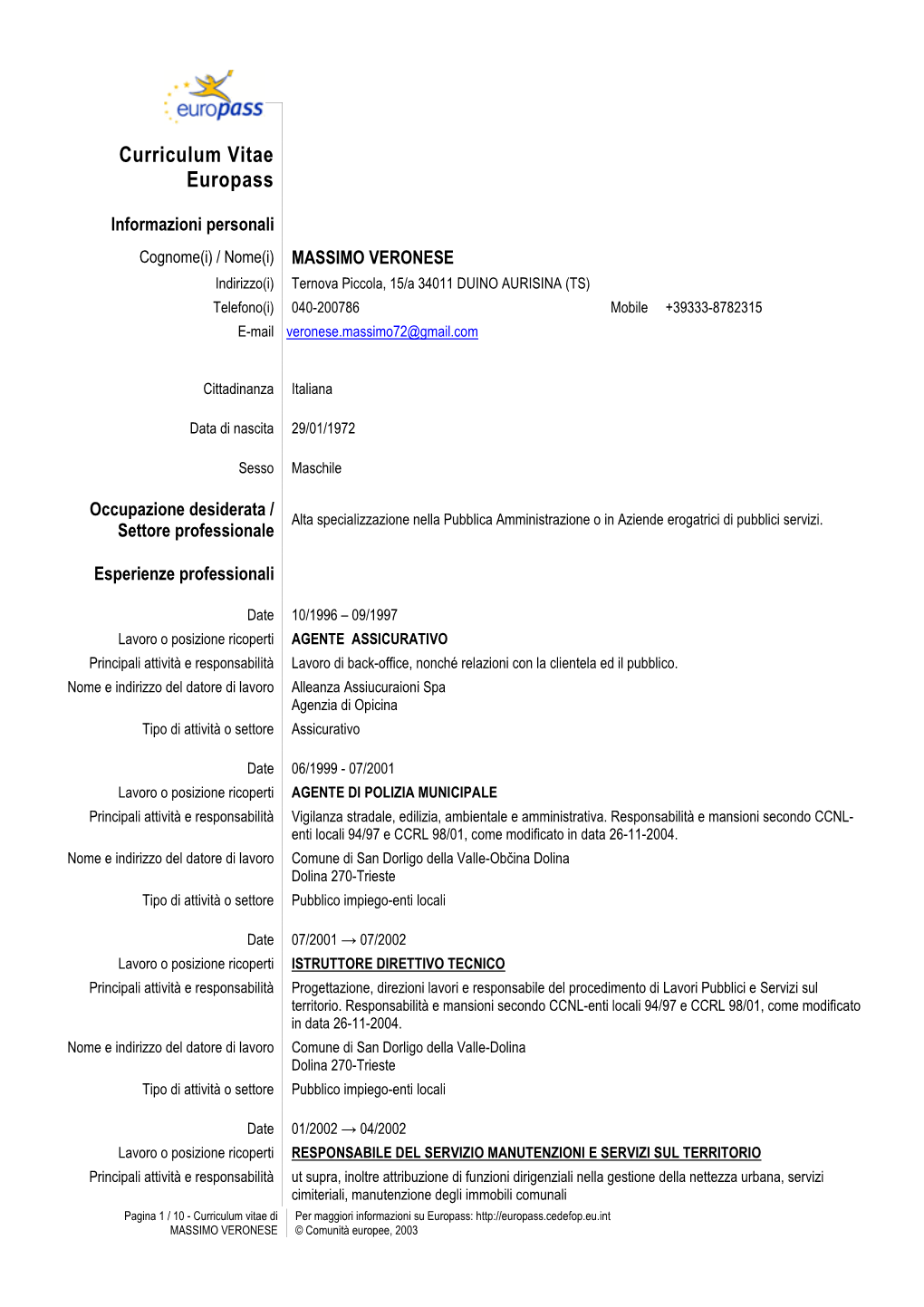 Curriculum Vitae Veronese