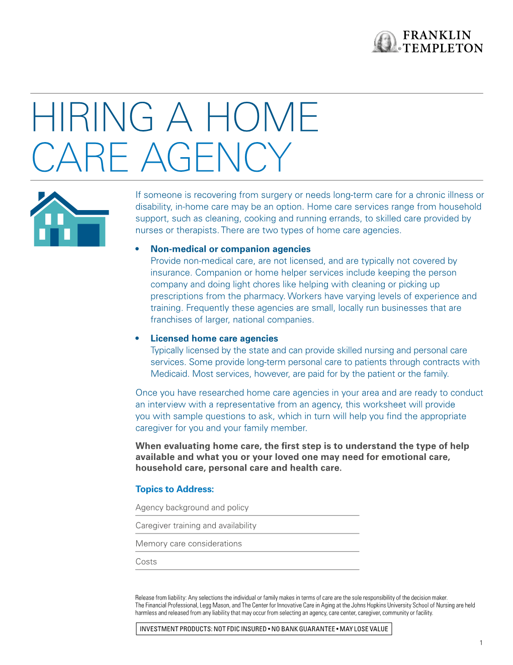 Hiring a Home Care Agency Worksheet