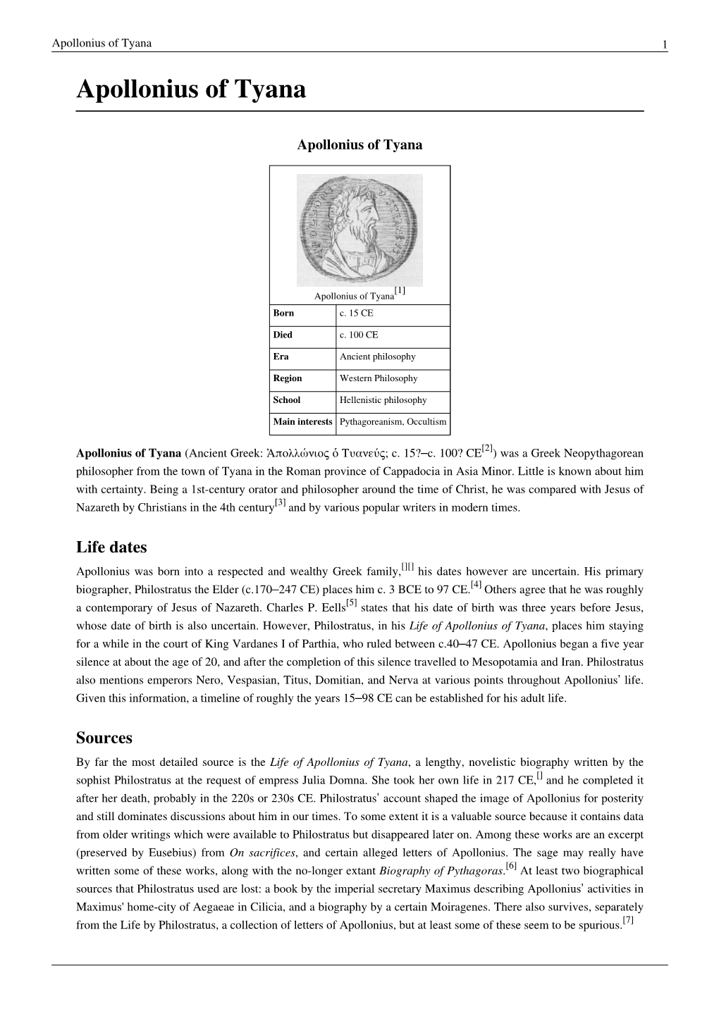 Apollonius of Tyana 1 Apollonius of Tyana