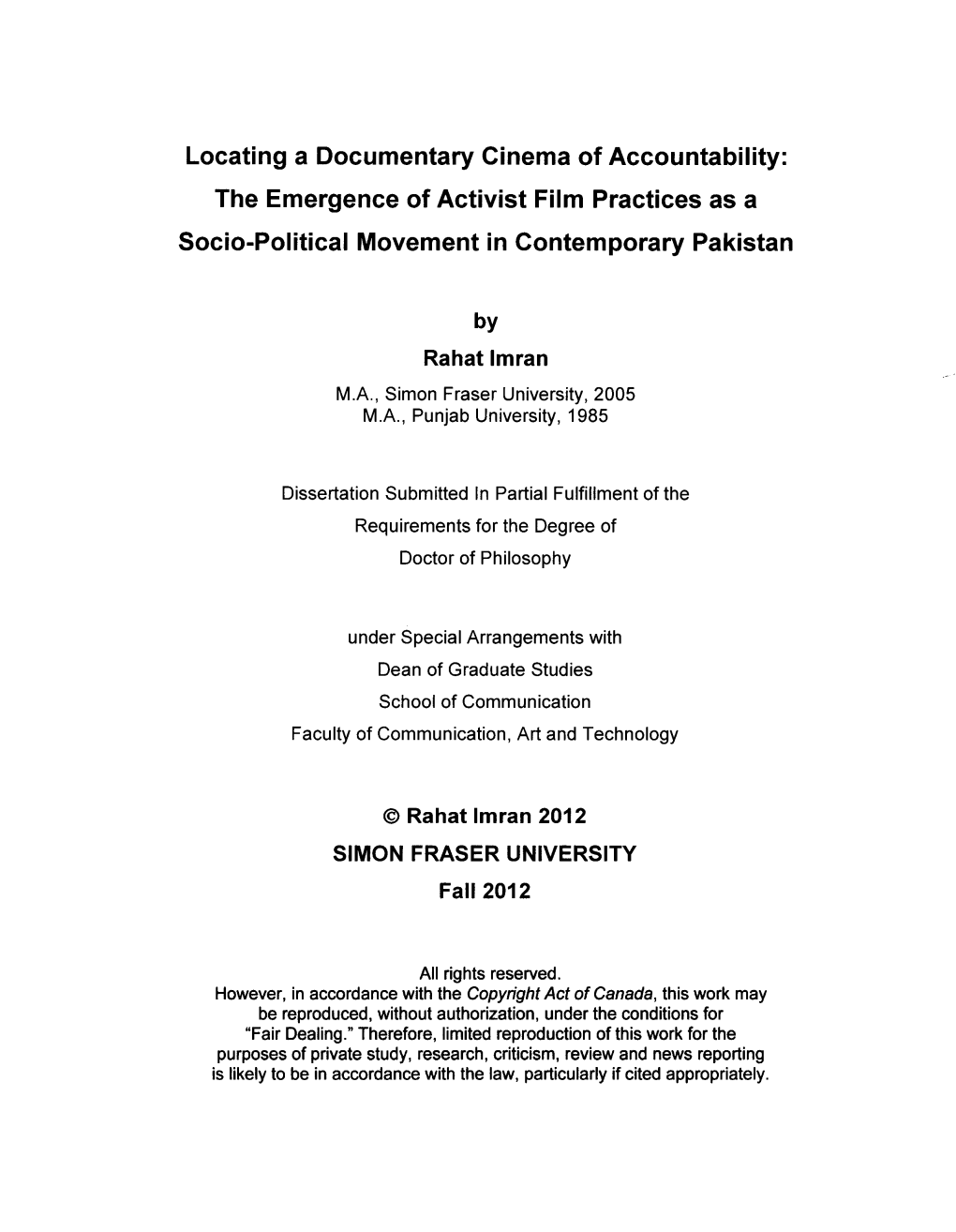 Locating a Documentary Cinema of Accountability: the Emergence of Activist Film Practices As a Socio-Political Movement in Contemporary Pakistan