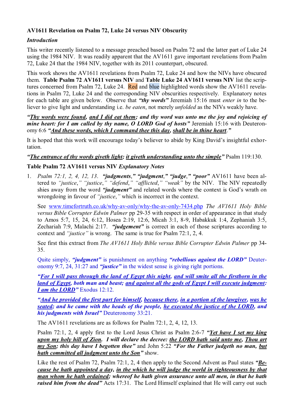 AV1611 Revelation on Psalm 72, Luke 24 Versus NIV Obscurity