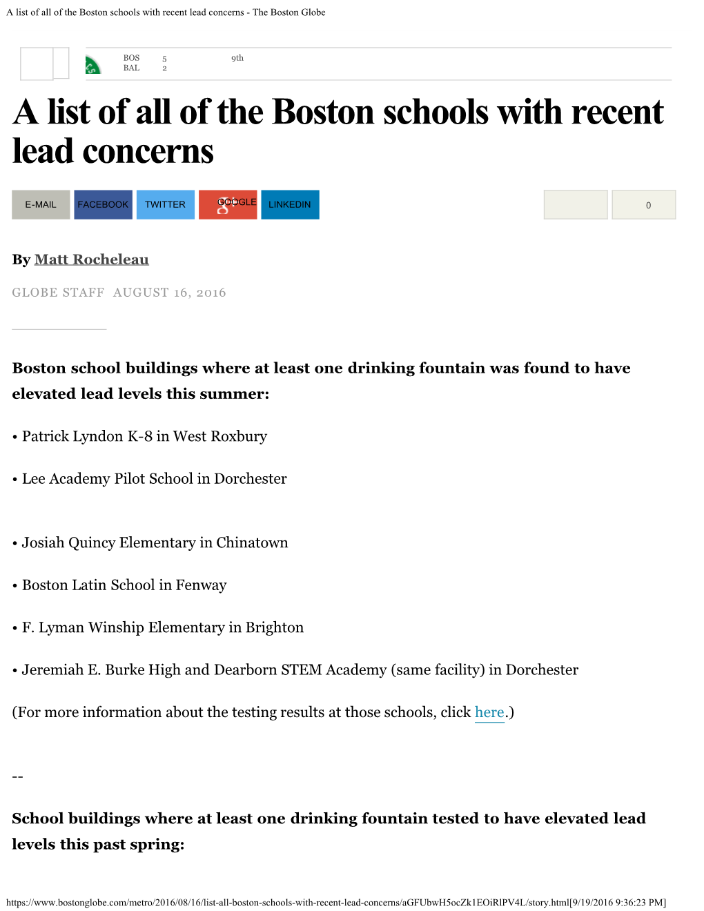 A List of All of the Boston Schools with Recent Lead Concerns - the Boston Globe