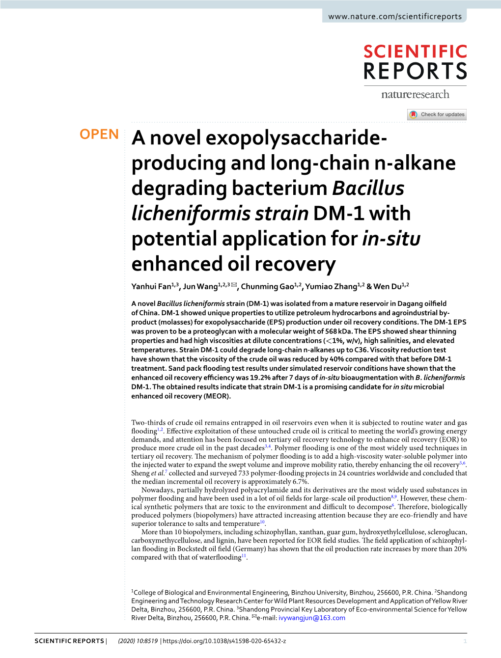 A Novel Exopolysaccharide-Producing and Long-Chain N-Alkane Degrading Bacterium Bacillus Licheniformis Strain DM-1 with Potentia