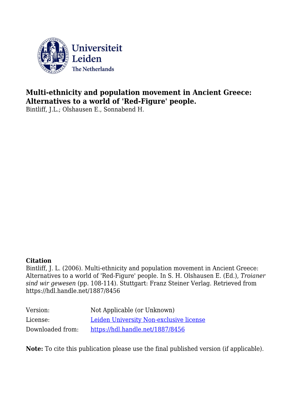 Multi-Ethnicity and Population Movement in Ancient Greece: Alternatives to a World of 'Red-Figure' People