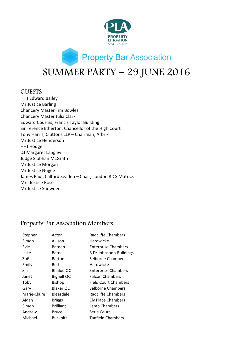 Summer Party – 29 June 2016