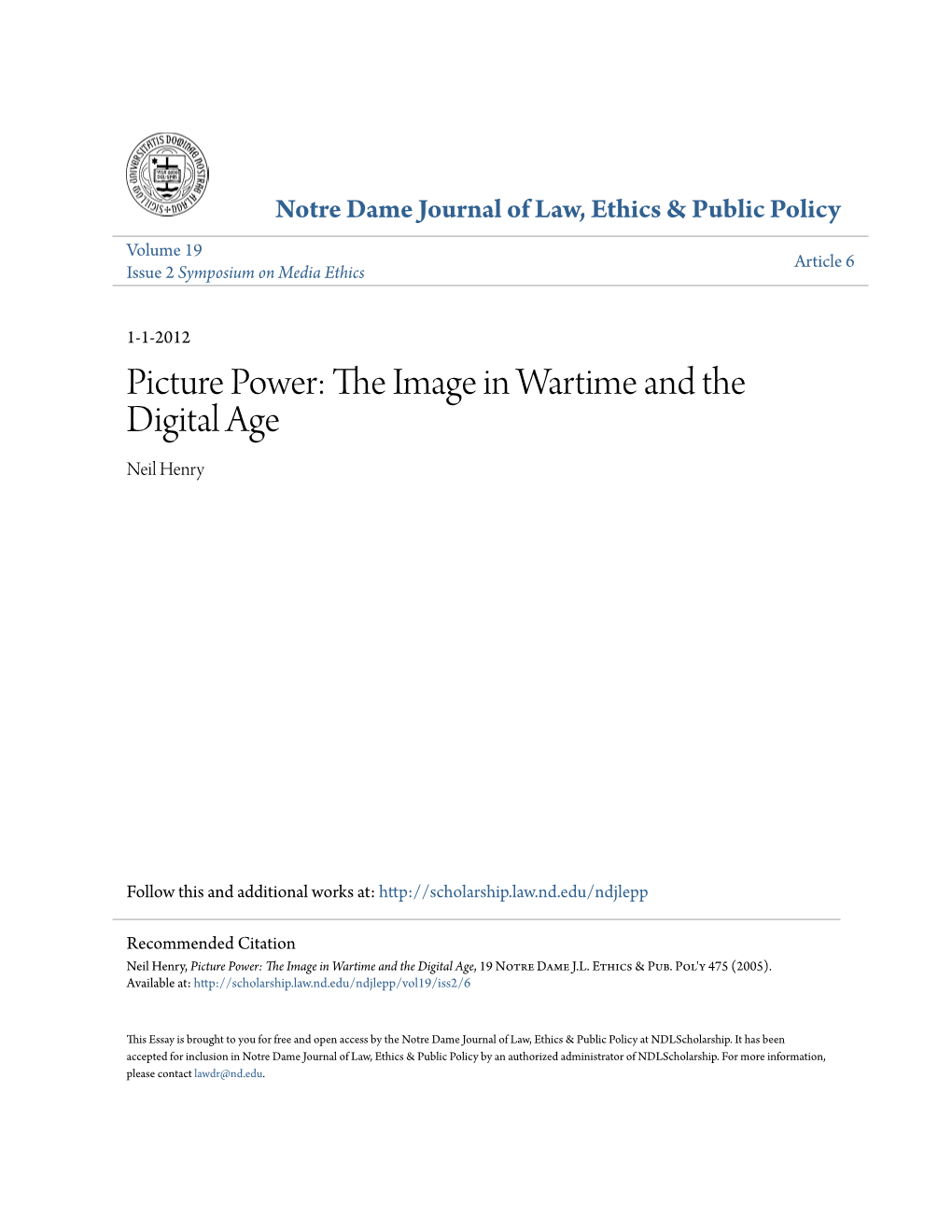 Picture Power: the Mi Age in Wartime and the Digital Age Neil Henry