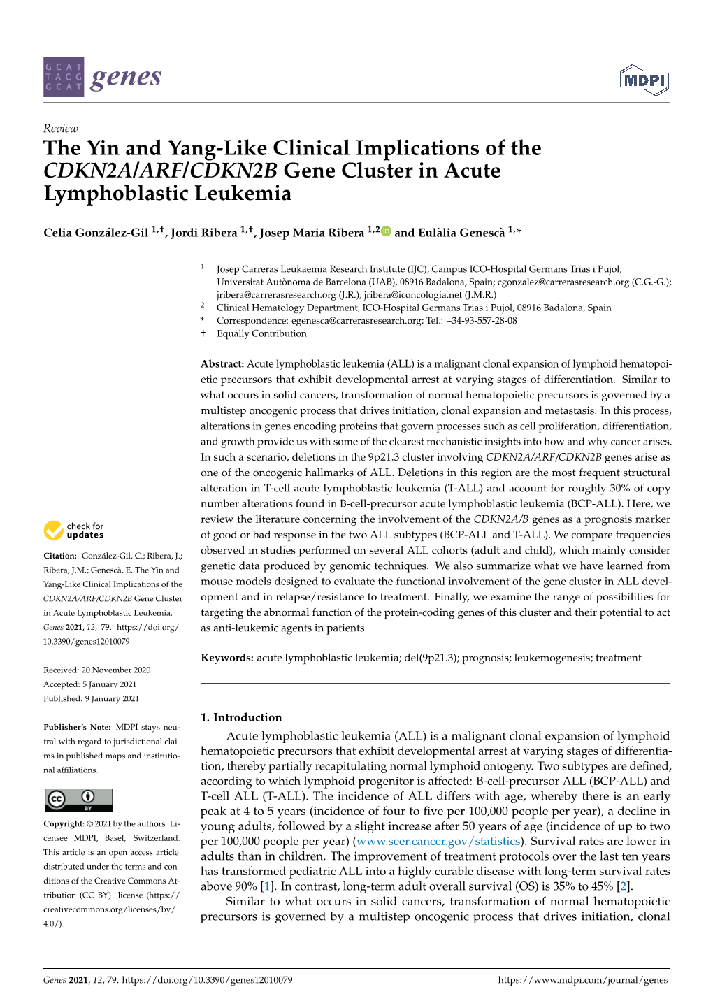 The Yin and Yang-Like Clinical Implications of the CDKN2A/ARF/CDKN2B Gene Cluster in Acute Lymphoblastic Leukemia