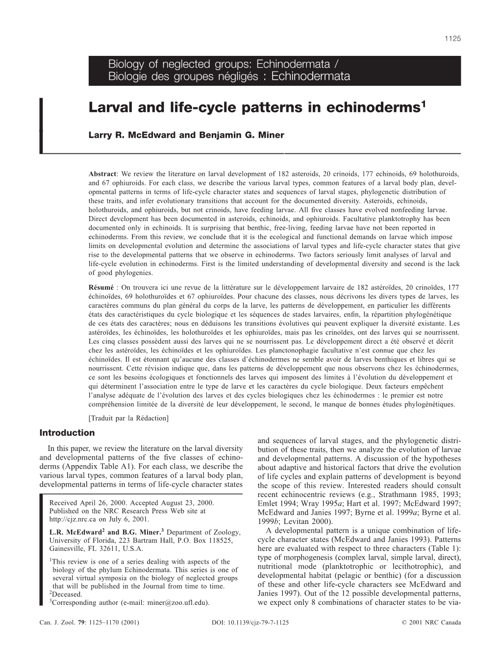 Larval and Life-Cycle Patterns in Echinoderms1