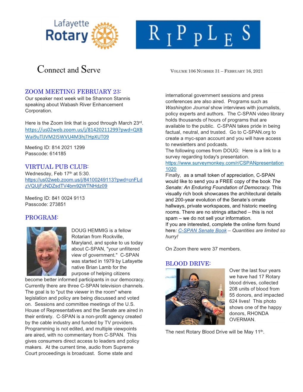 Connect and Serve VOLUME 106 NUMBER 31 – FEBRUARY 16, 2021