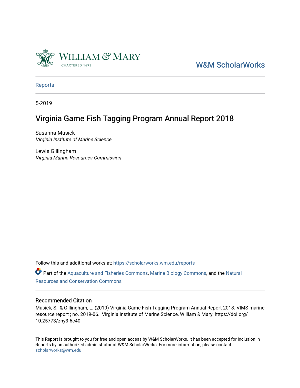 Virginia Game Fish Tagging Program Annual Report 2018