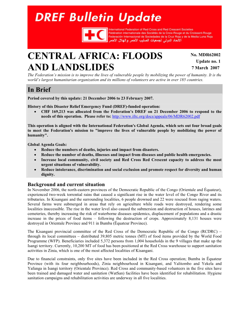 Central Africa: Floods and Landslides; DREF Bulletin No
