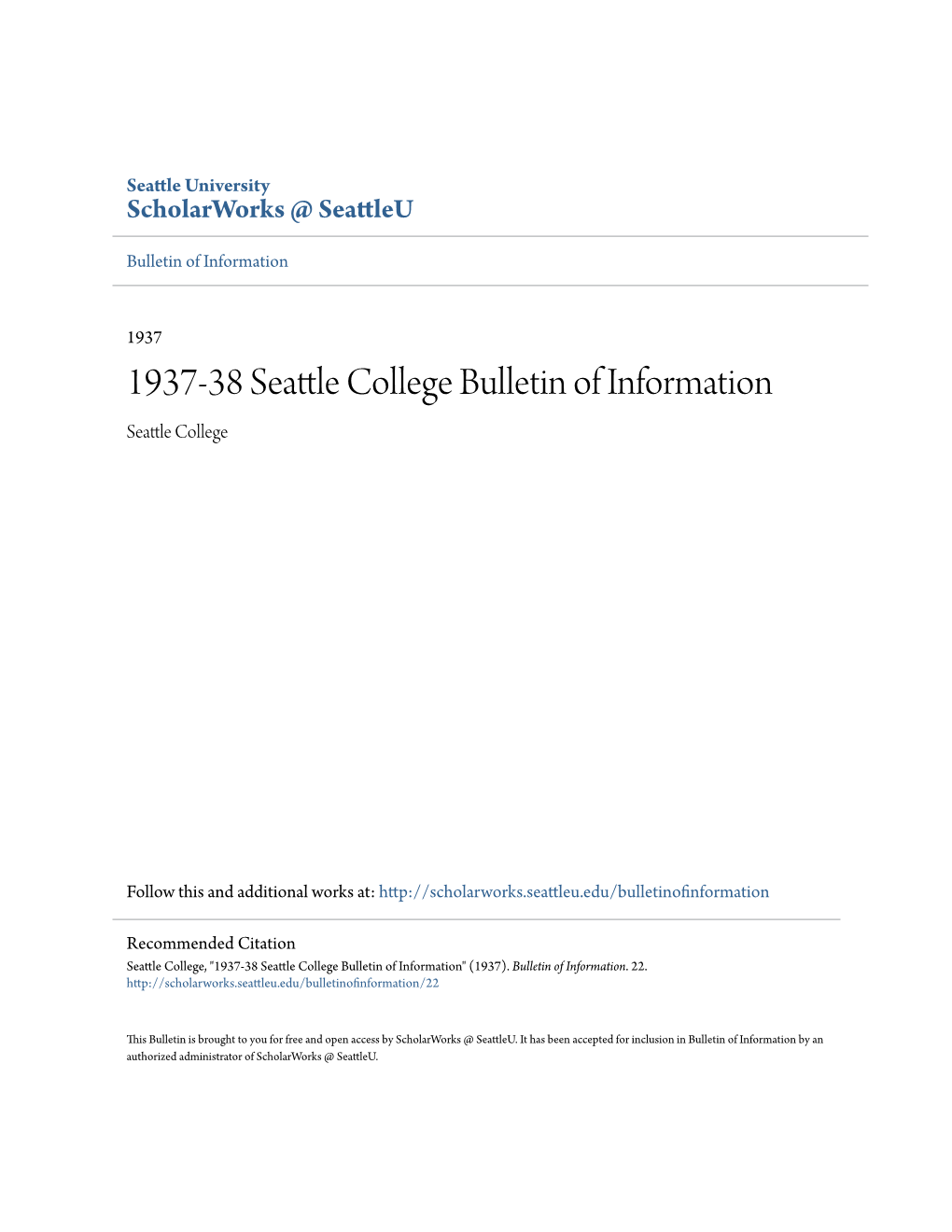 1937-38 Seattle College Bulletin of Information