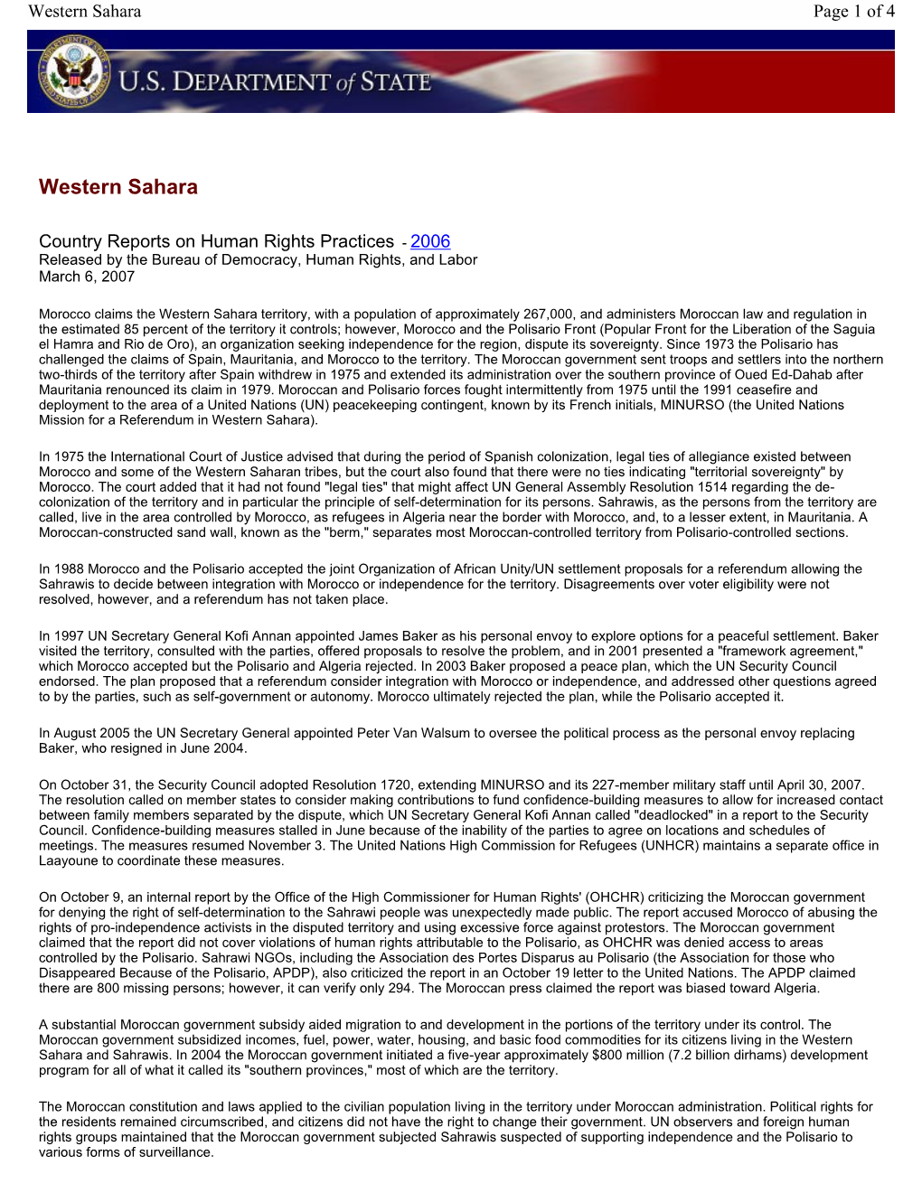 Western Sahara Page 1 of 4