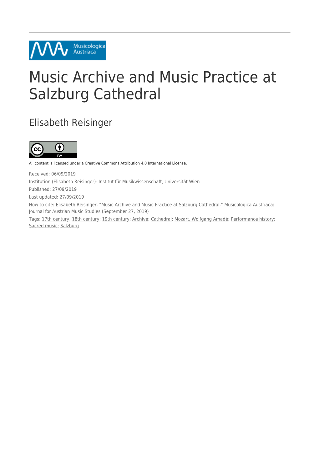 Music Archive and Music Practice at Salzburg Cathedral