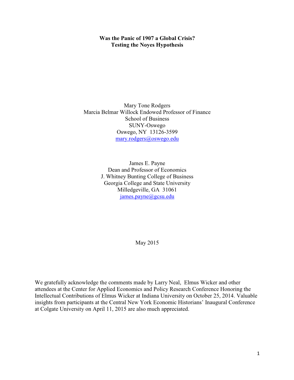 Was the Panic of 1907 a Global Crisis? Testing the Noyes Hypothesis