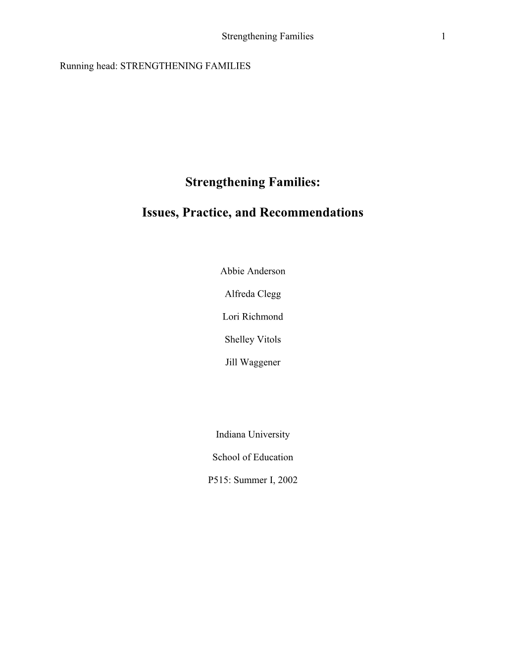 Strengthening Families – Paper Introduction