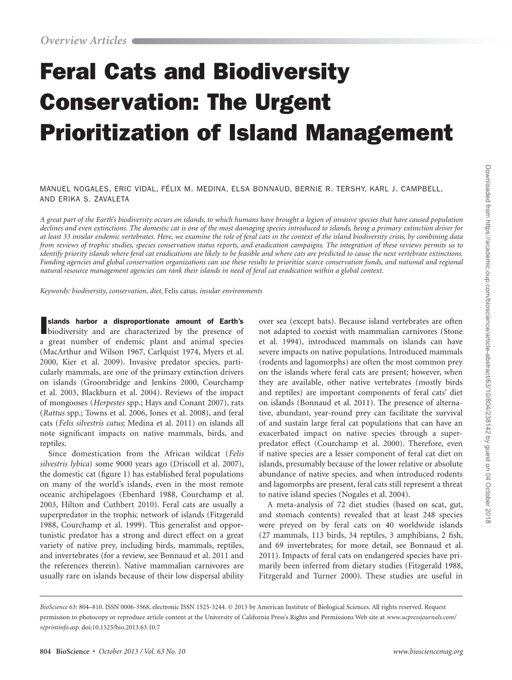 Feral Cats and Biodiversity Conservation: the Urgent