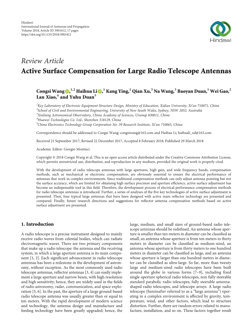 Active Surface Compensation for Large Radio Telescope Antennas