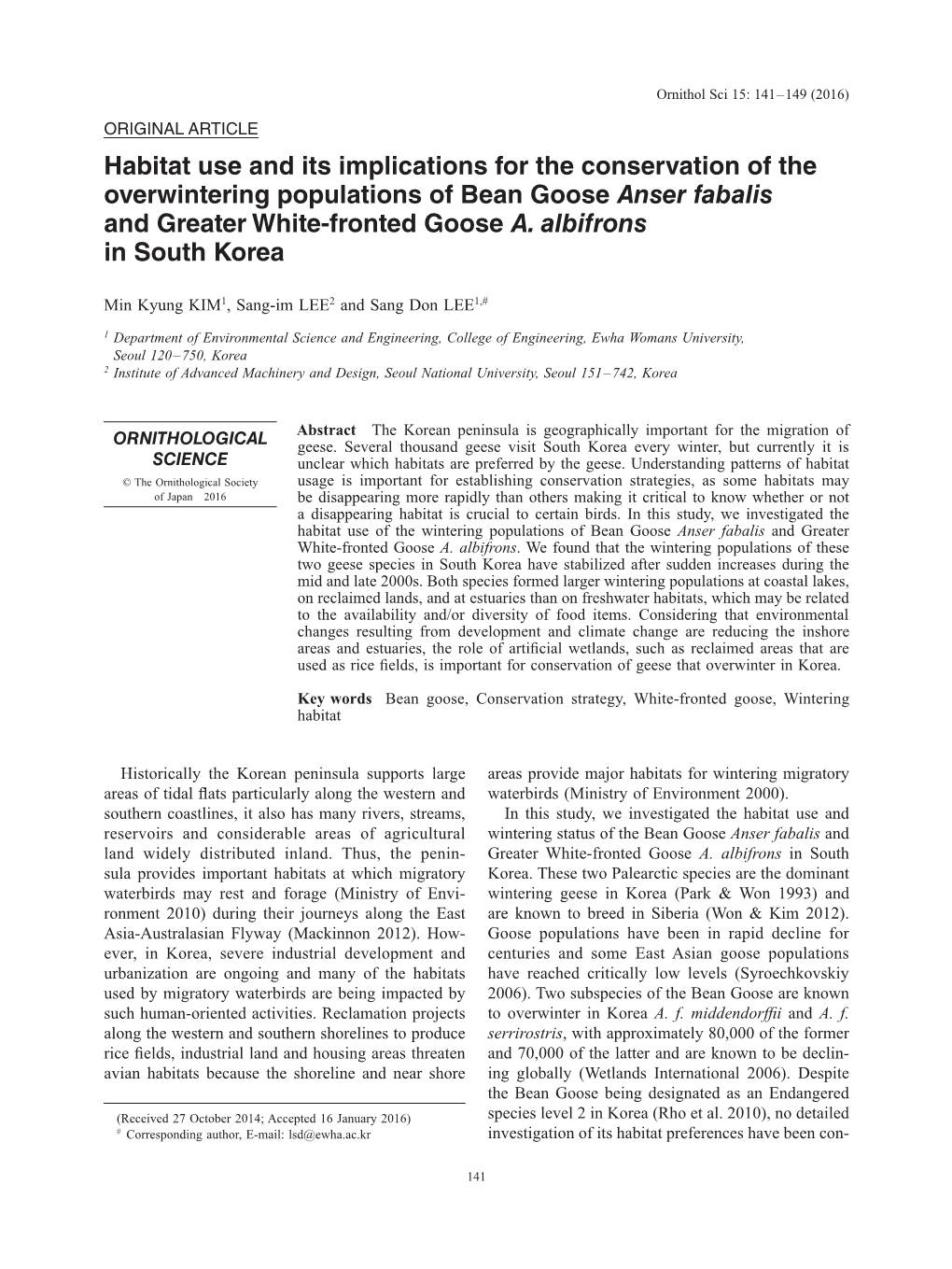 Habitat Use and Its Implications for the Conservation of the Overwintering Populations of Bean Goose Anser Fabalis and Greater White-Fronted Goose A