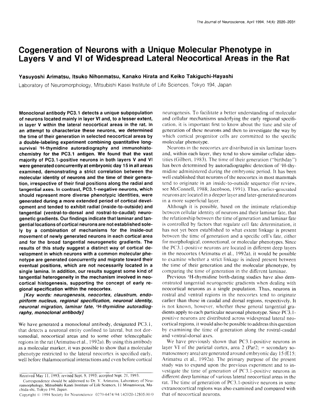 Cogeneration of Neurons with a Unique Molecular Phenotype in Layers V and VI of Widespread Lateral Neocortical Areas in the Rat