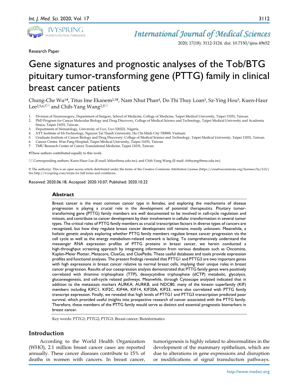 (PTTG) Family in Clinical Breast Cancer
