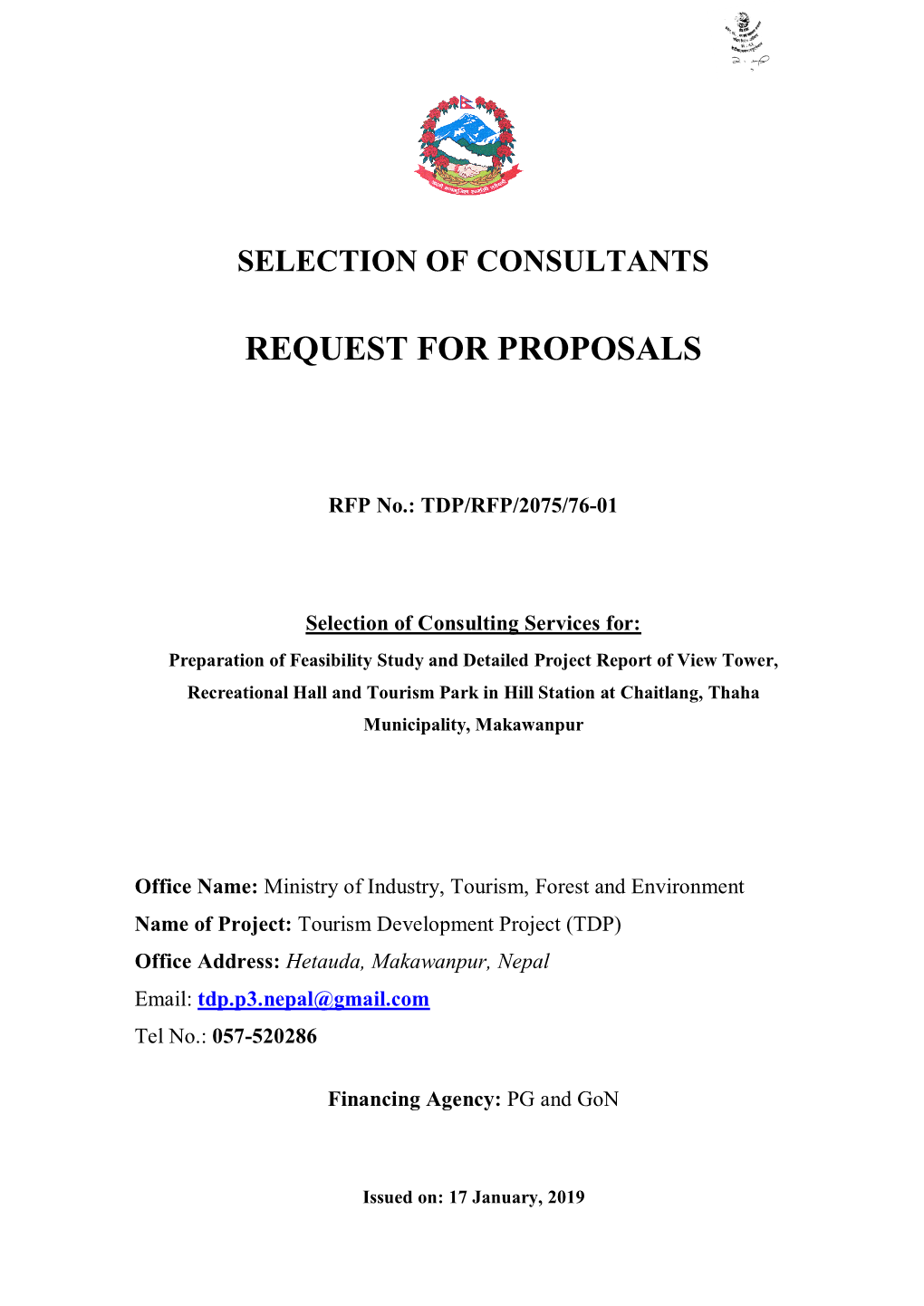 Standard Request for Proposals: Selection of Consultants