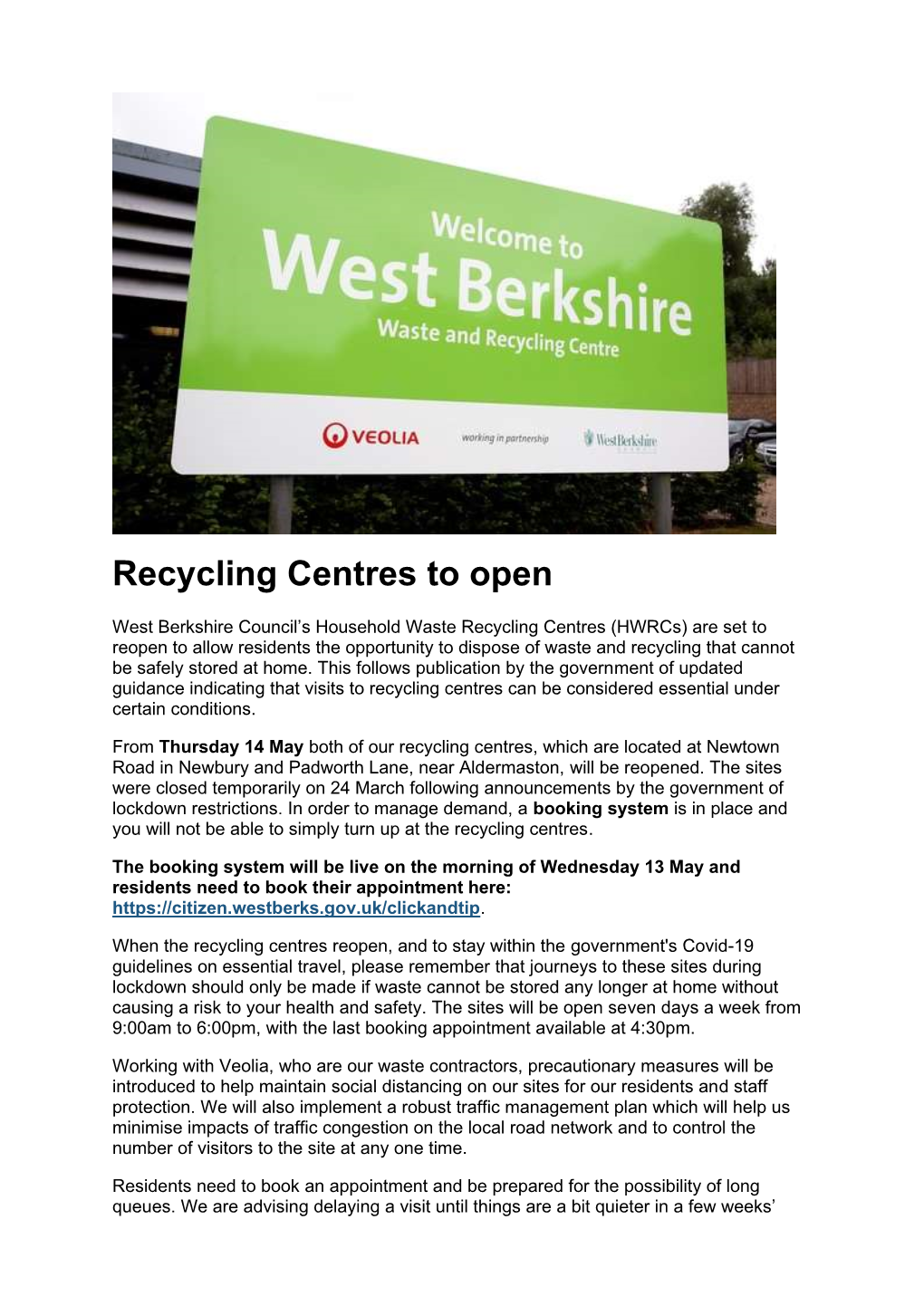 Recycling Centres to Open