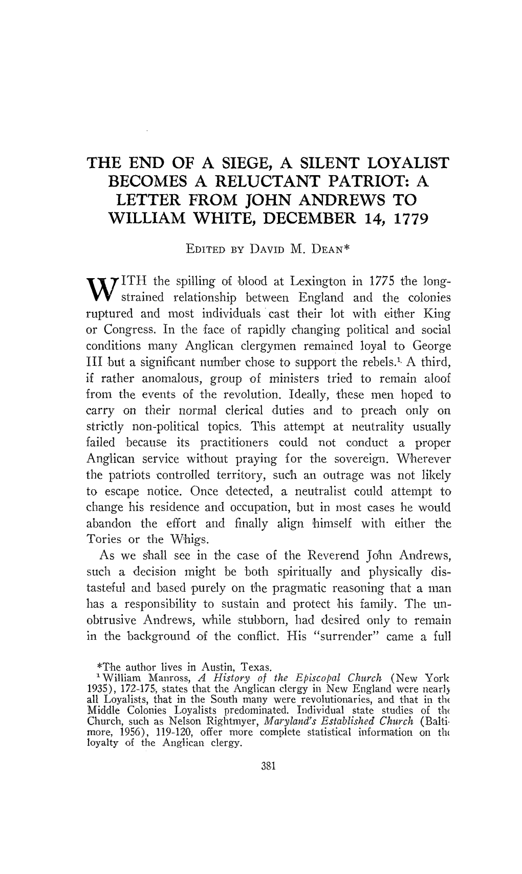 A Letter from John Andrews to William White, December 14, 1779