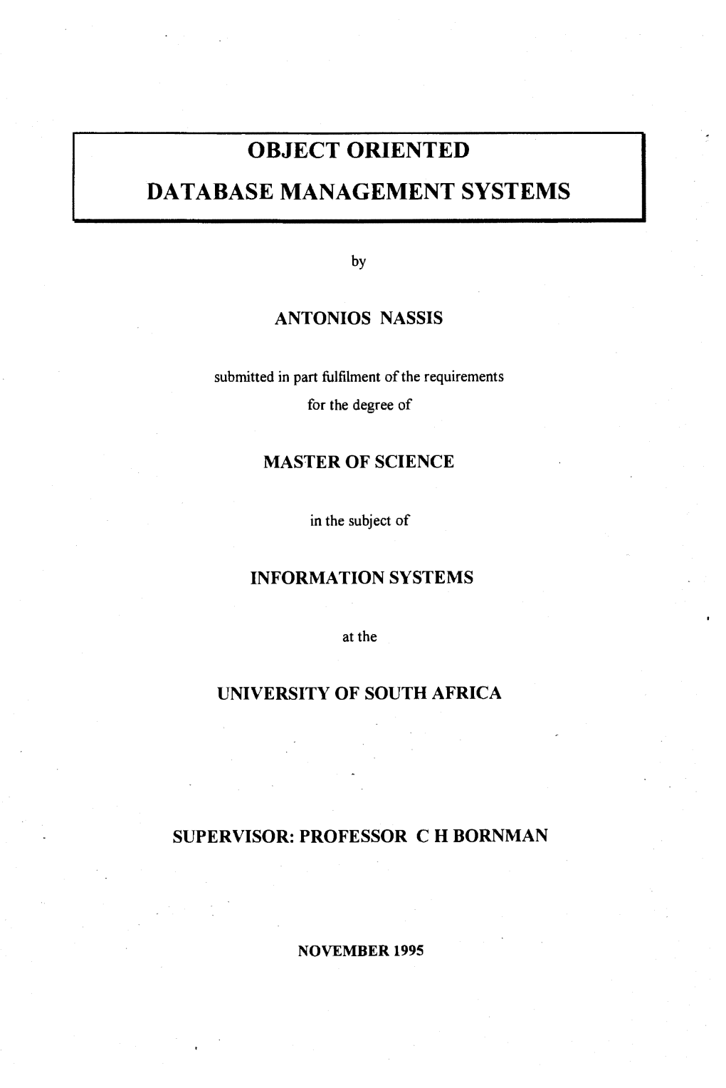 Object Oriented Database Management Systems