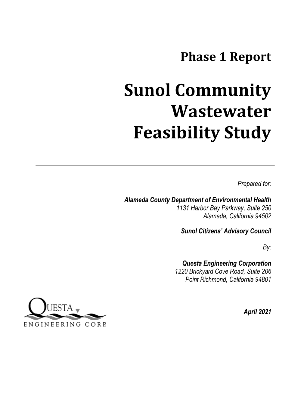 Sunol Community Wastewater Feasibility Study