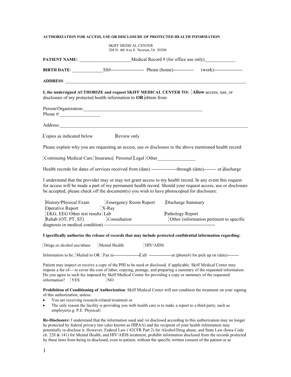 Authorization for Release/Receiving Medical Information