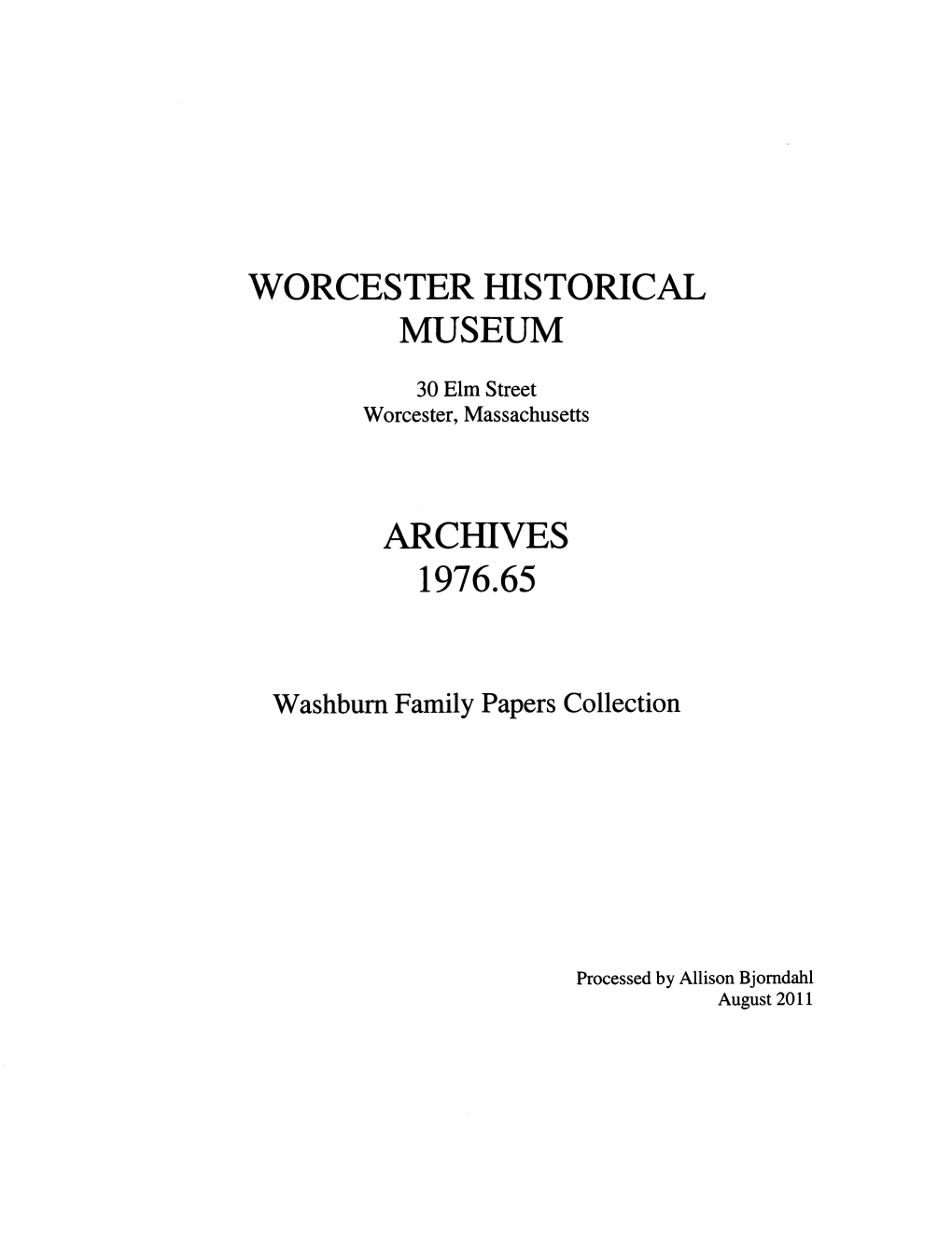 Washburn Family Papers Collection