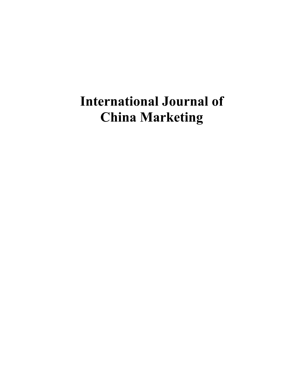 International Journal of China Marketing