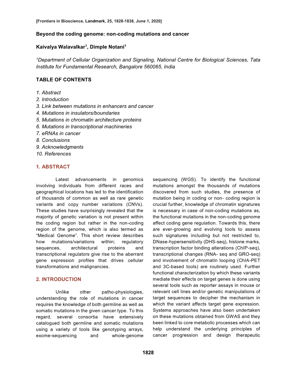 1828 Beyond the Coding Genome: Non-Coding Mutations and Cancer