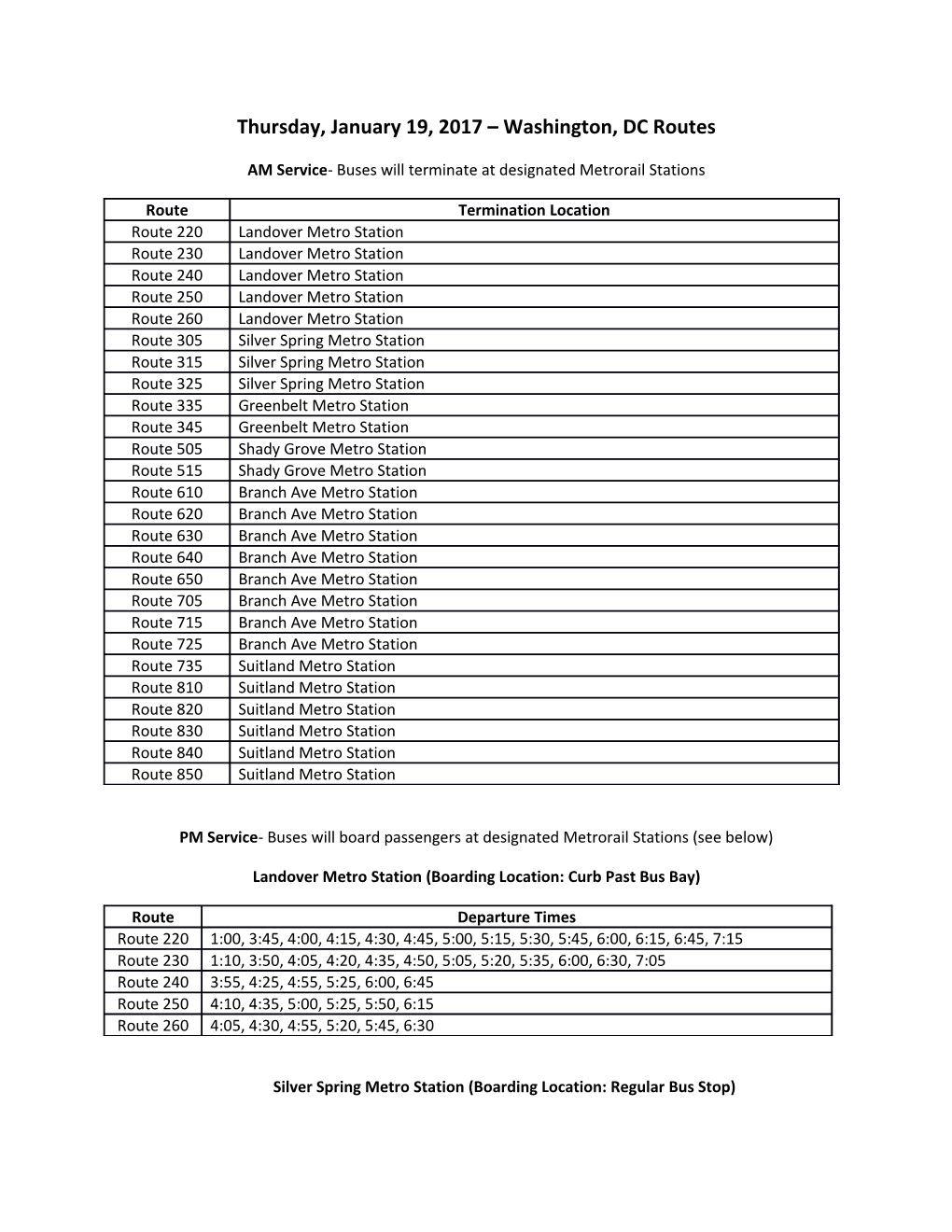 Thursday, January 19, 2017 Washington, DC Routes