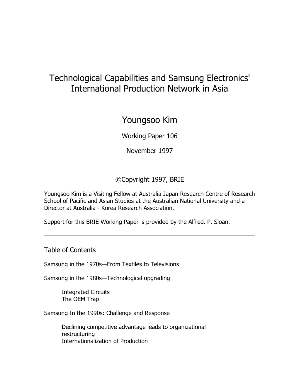 Technological Capabilities and Samsung Electronics' International Production Network in Asia