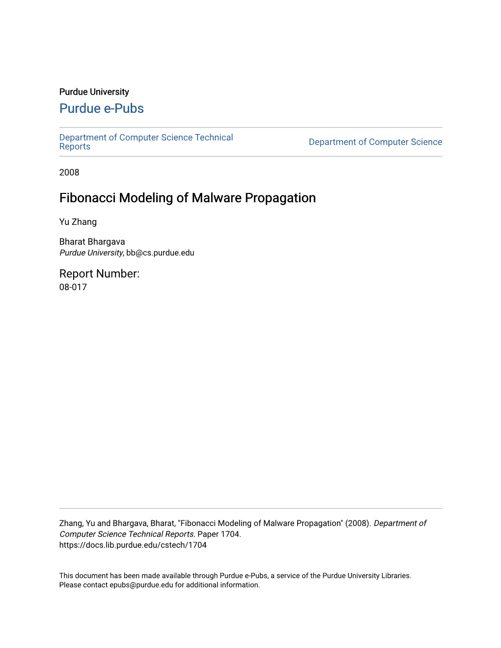Fibonacci Modeling of Malware Propagation