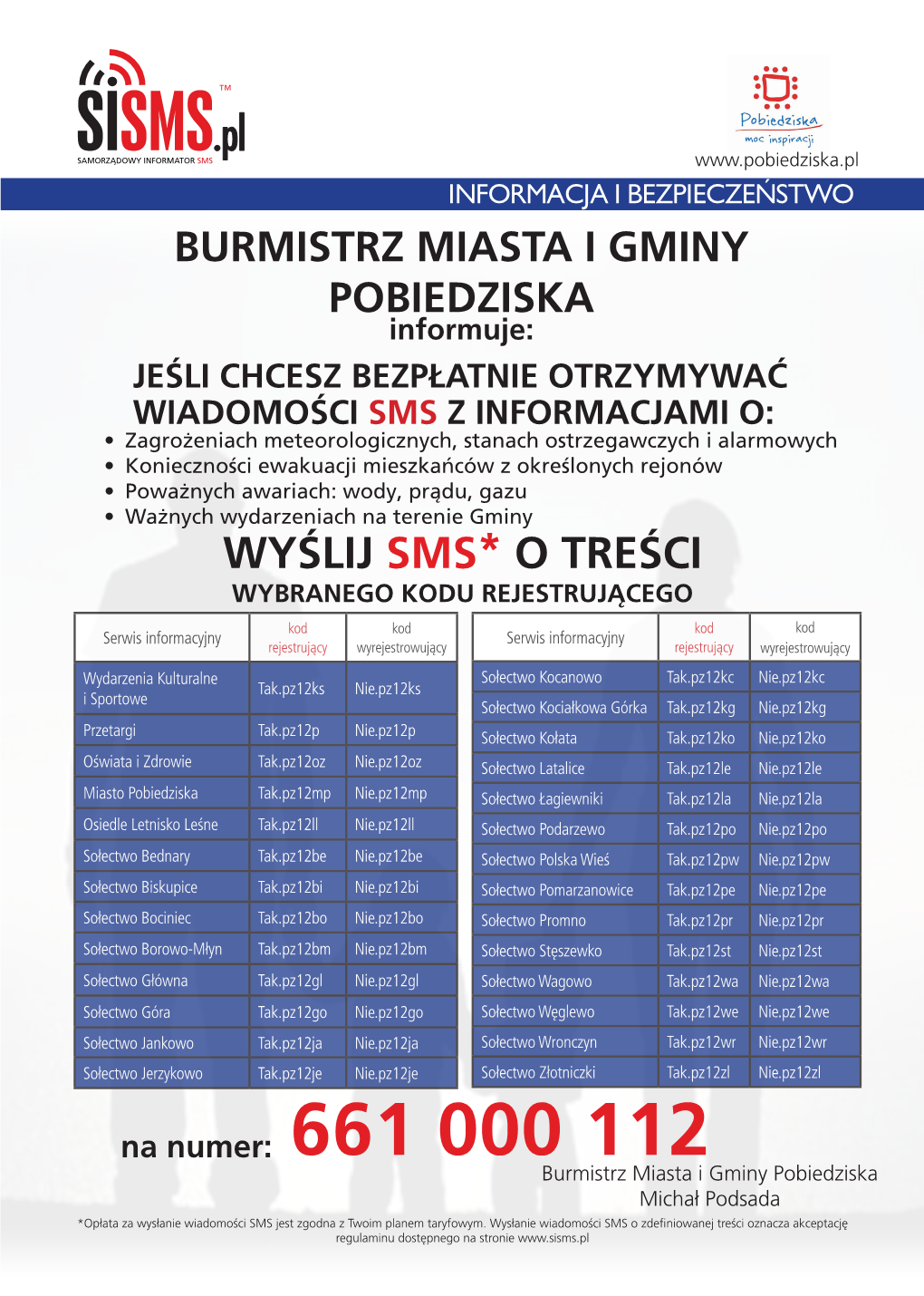 661 000 112 Burmistrz Miasta I Gminy Pobiedziska Michał Podsada *Opłata Za Wysłanie Wiadomości SMS Jest Zgodna Z Twoim Planem Taryfowym