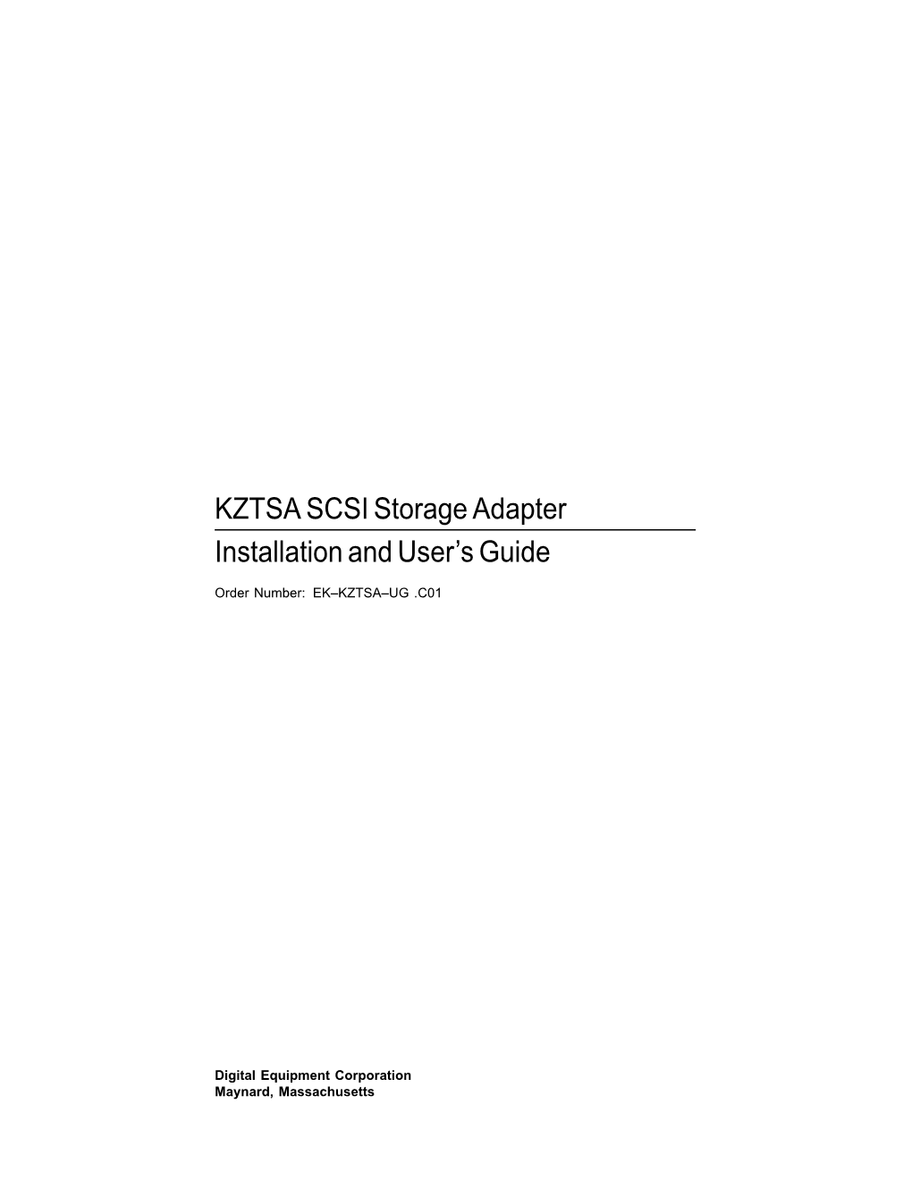 KZTSA SCSI Storage Adapter Installation and User's Guide