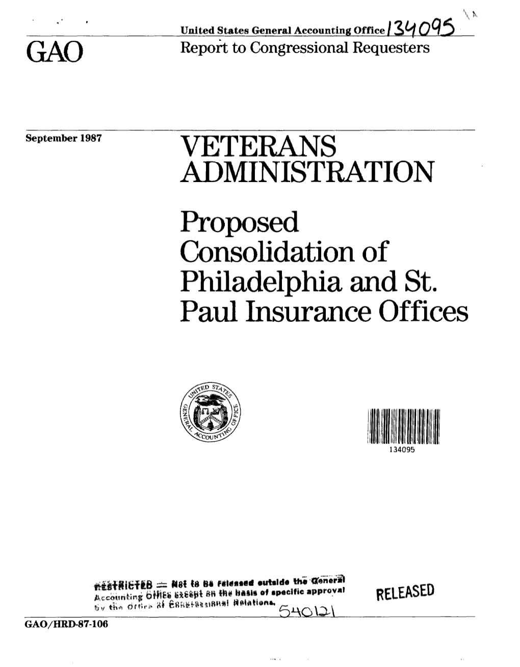 HRD-87-106 Veterans Administration