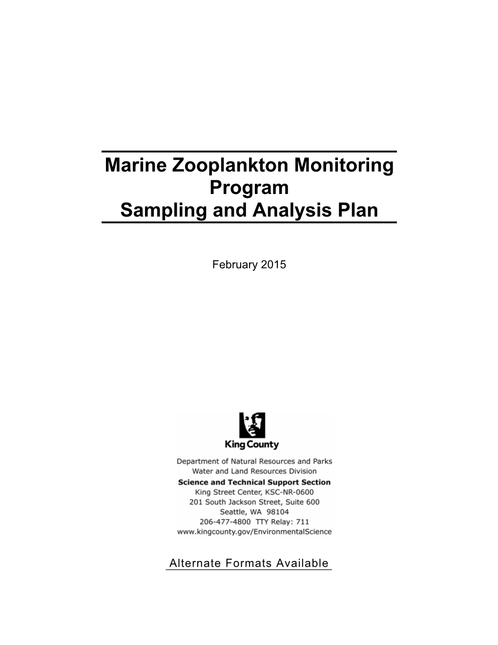 Marine Zooplankton Monitoring Program Sampling and Analysis Plan