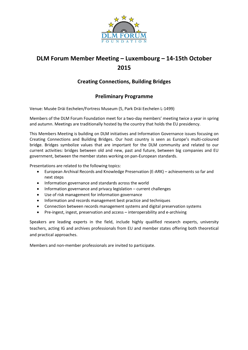 DLM Forum Member Meeting – Luxembourg – 14-15Th October 2015