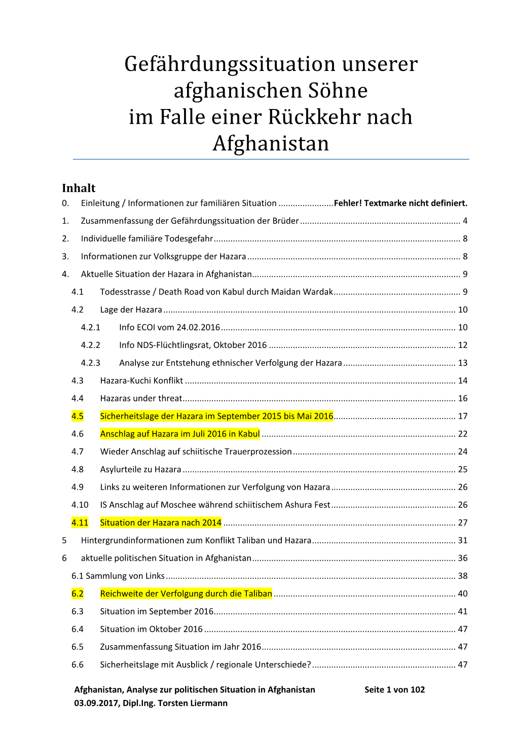 Gefährdungssituation Unserer Afghanischen Söhne Im Falle Einer Rückkehr Nach Afghanistan