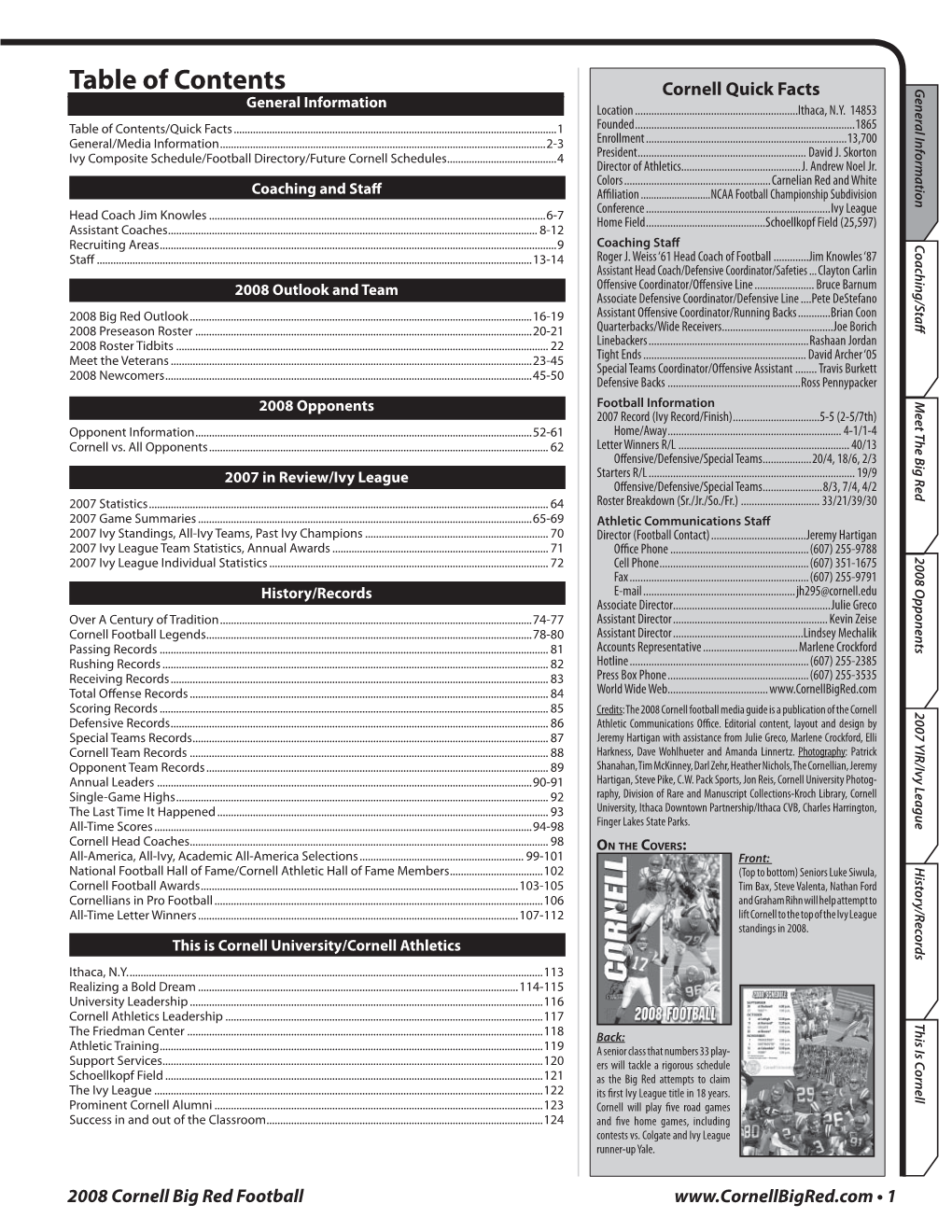 Table of Contents Cornell Quick Facts General Information General Information Location