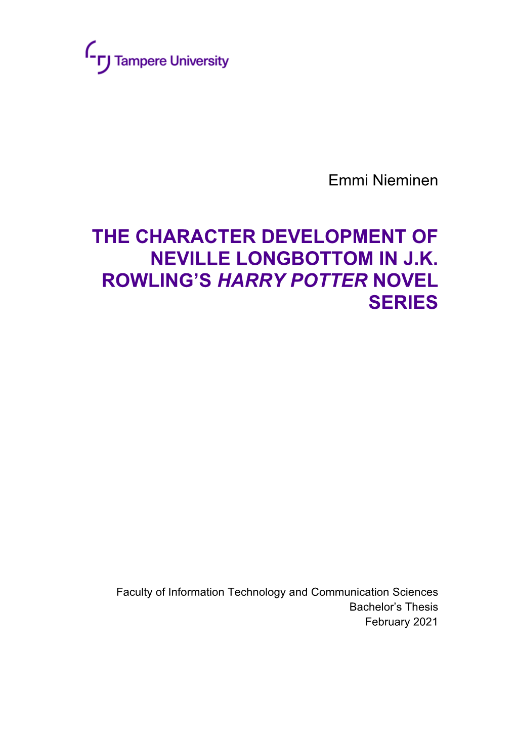 The Character Development of Neville Longbottom in Jk Rowling's Harry