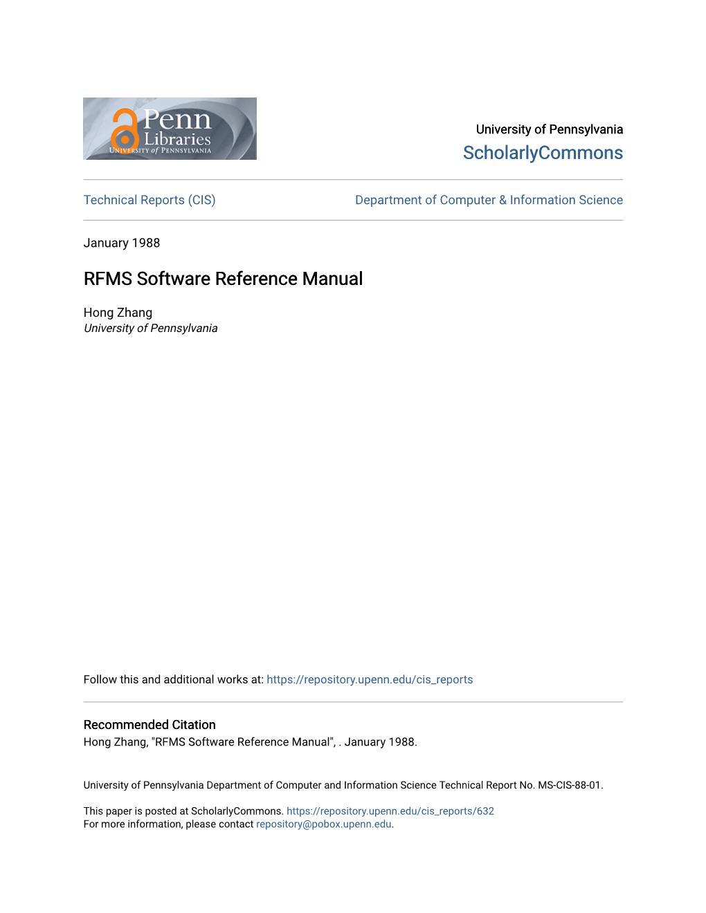 RFMS Software Reference Manual