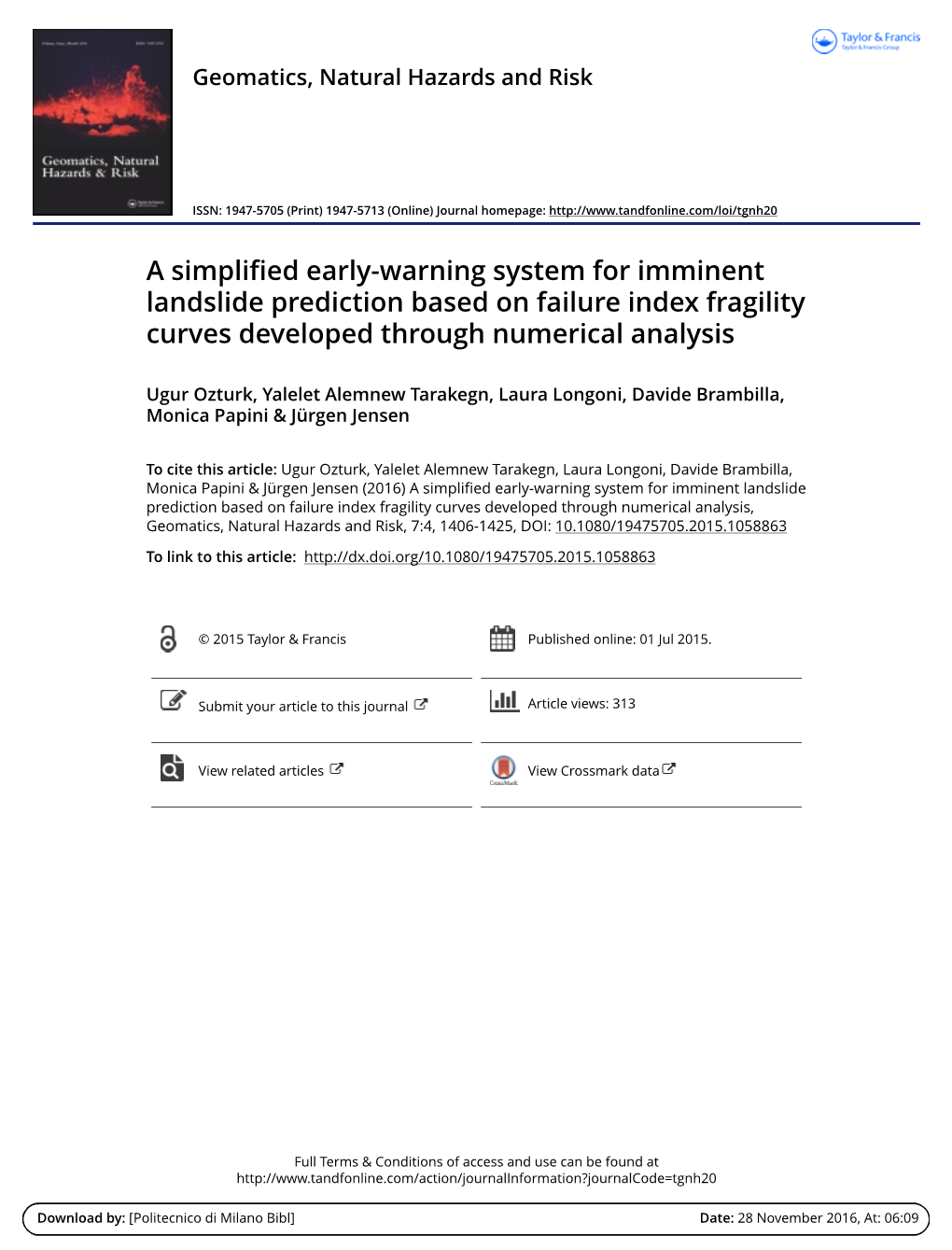 A Simplified Early-Warning System for Imminent Landslide Prediction Based on Failure Index Fragility Curves Developed Through Numerical Analysis